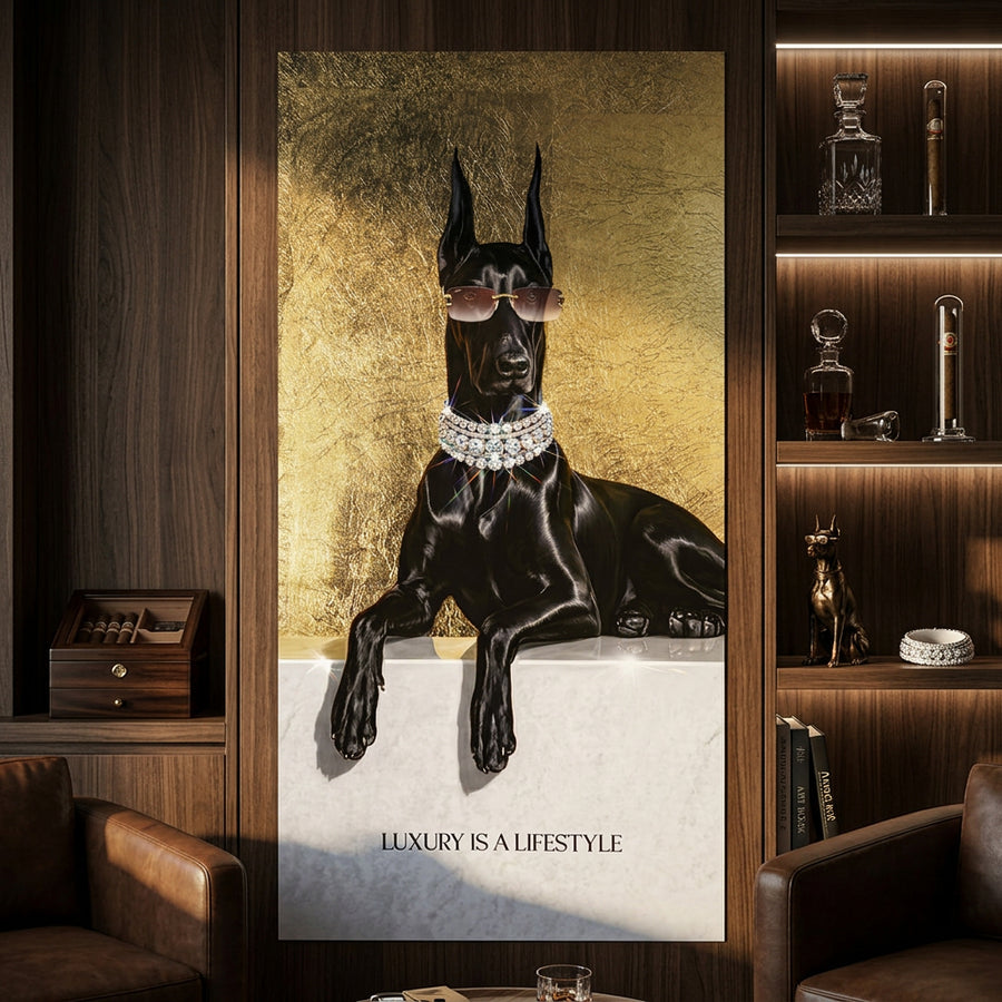 Poster Luxury Is A Lifestyle an der Wand eines modernen Wohnraums