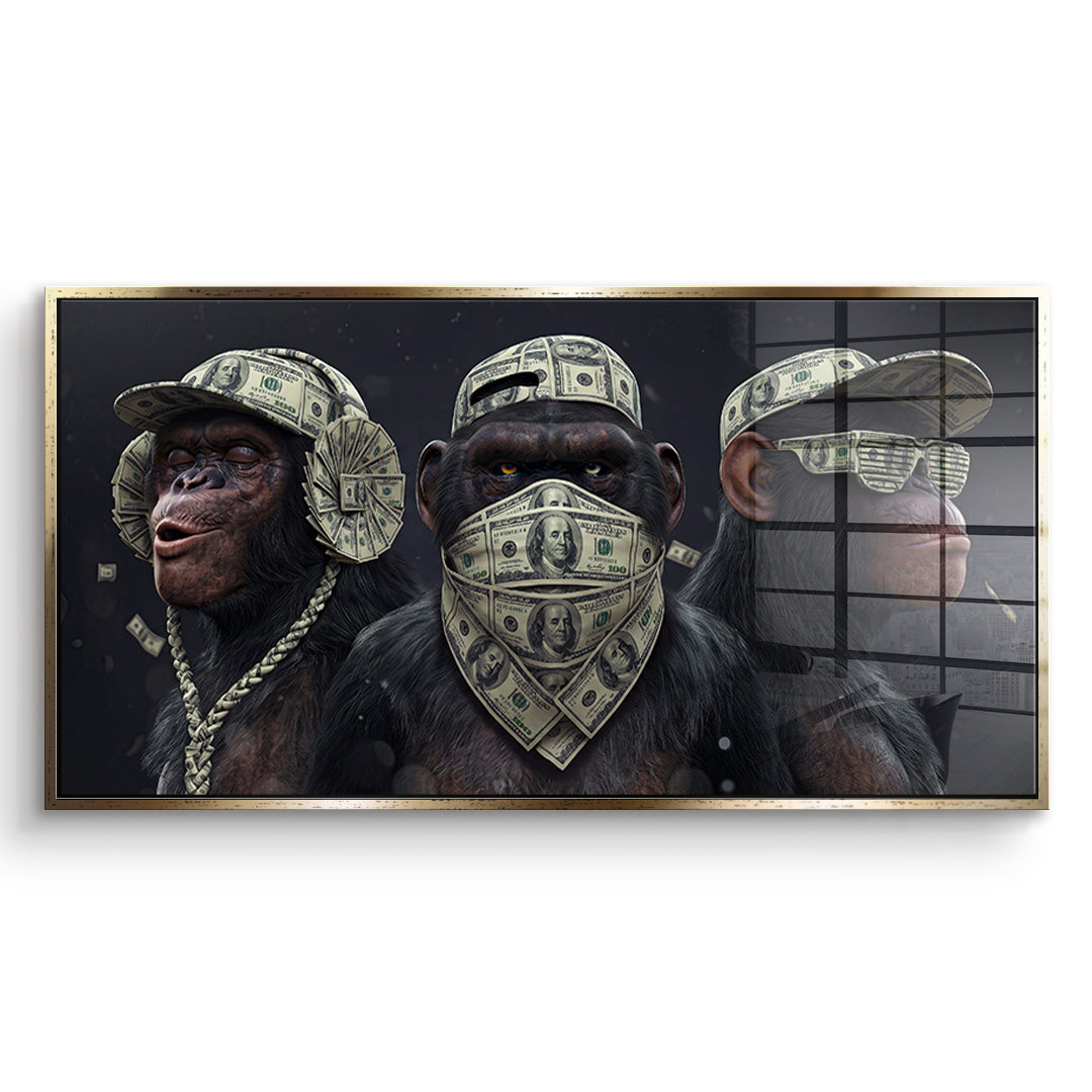 DOTCOMCANVAS Acrylglasbild Three Wise Monkeys im goldenen Premium-Rahmen