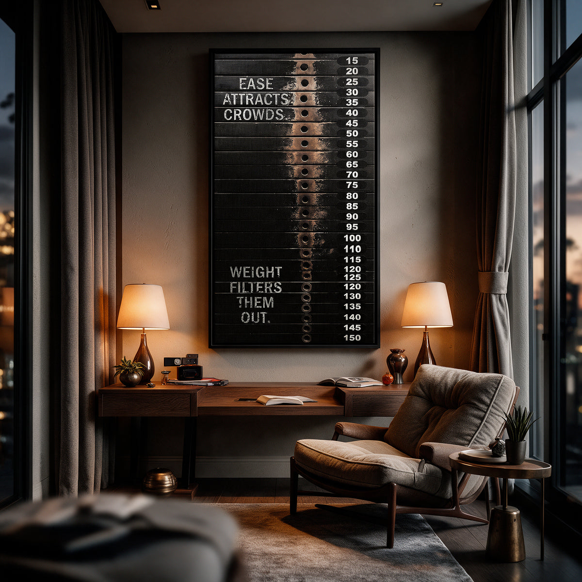 Leinwandbild Weight Filter an der Wand eines modernen Wohnraums