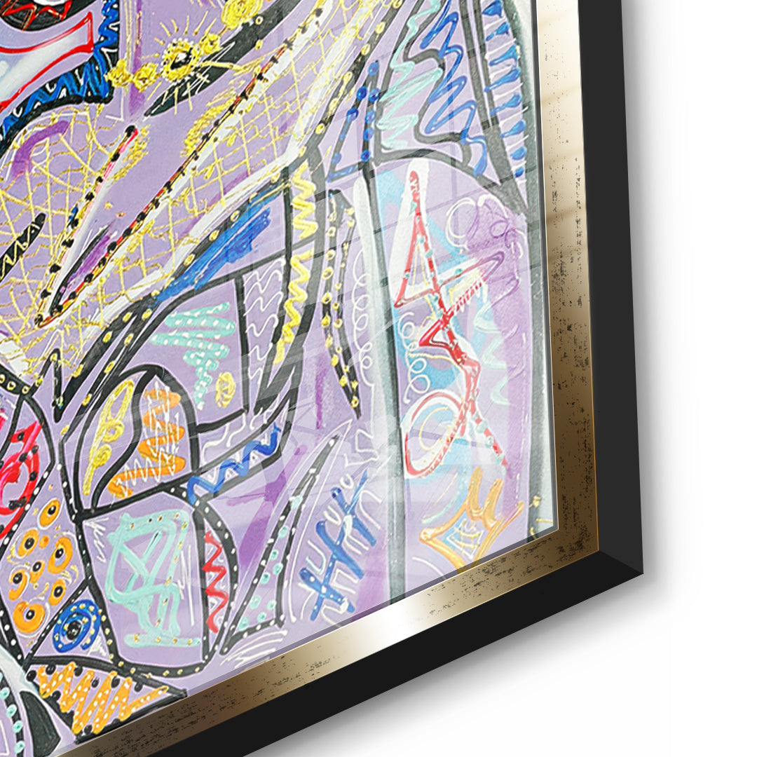 Detailaufnahme des 5mm Acrylglases, Cubist Cocktail Hour im goldenen Rahmen