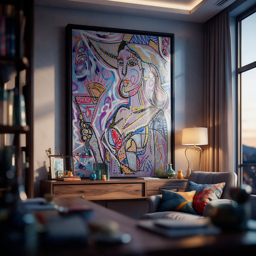 Acrylglasbild Cubist Cocktail Hour an der Wand eines modernen Wohnraums