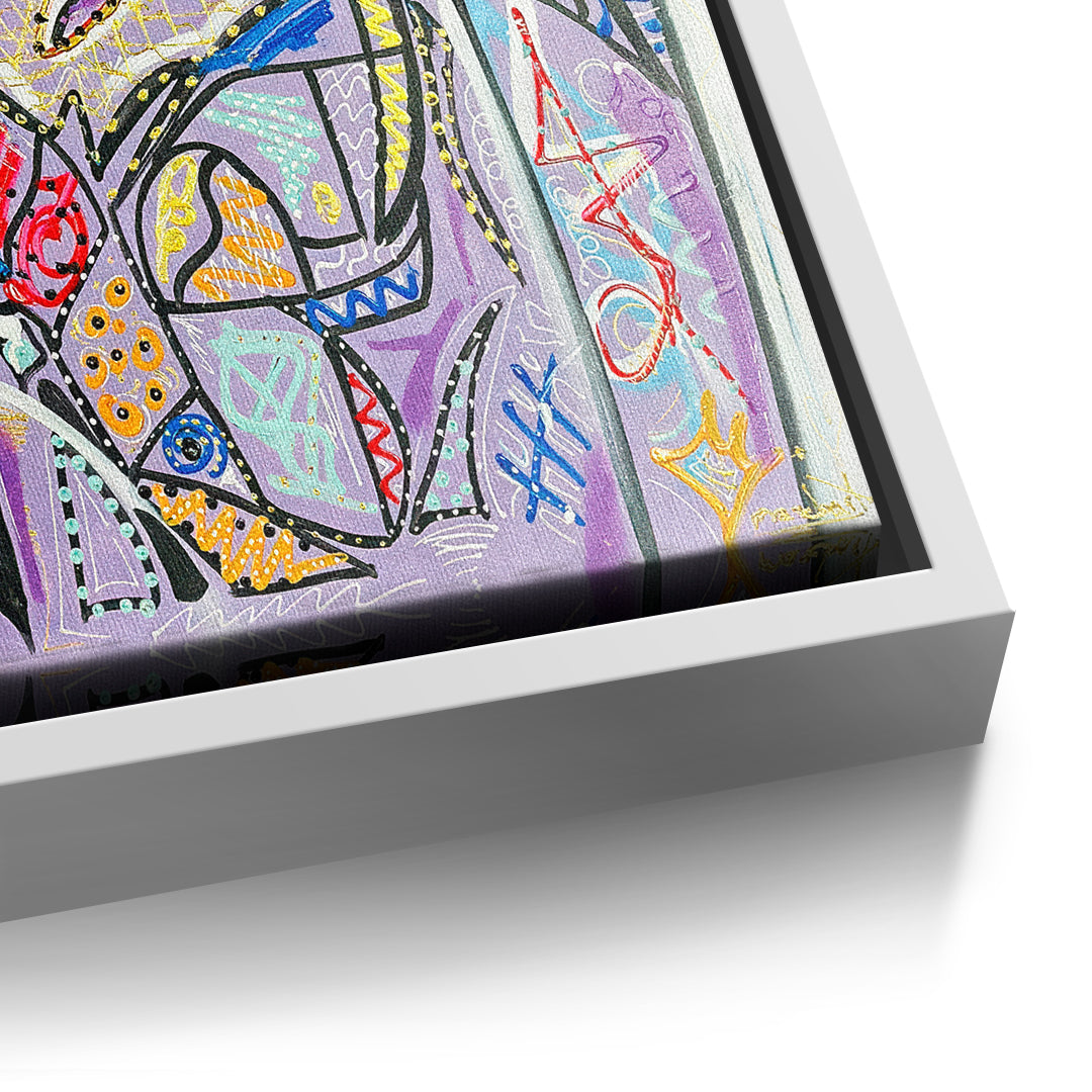 Detailaufnahme der Leinwandstruktur, Cubist Cocktail Hour im weißen Rahmen