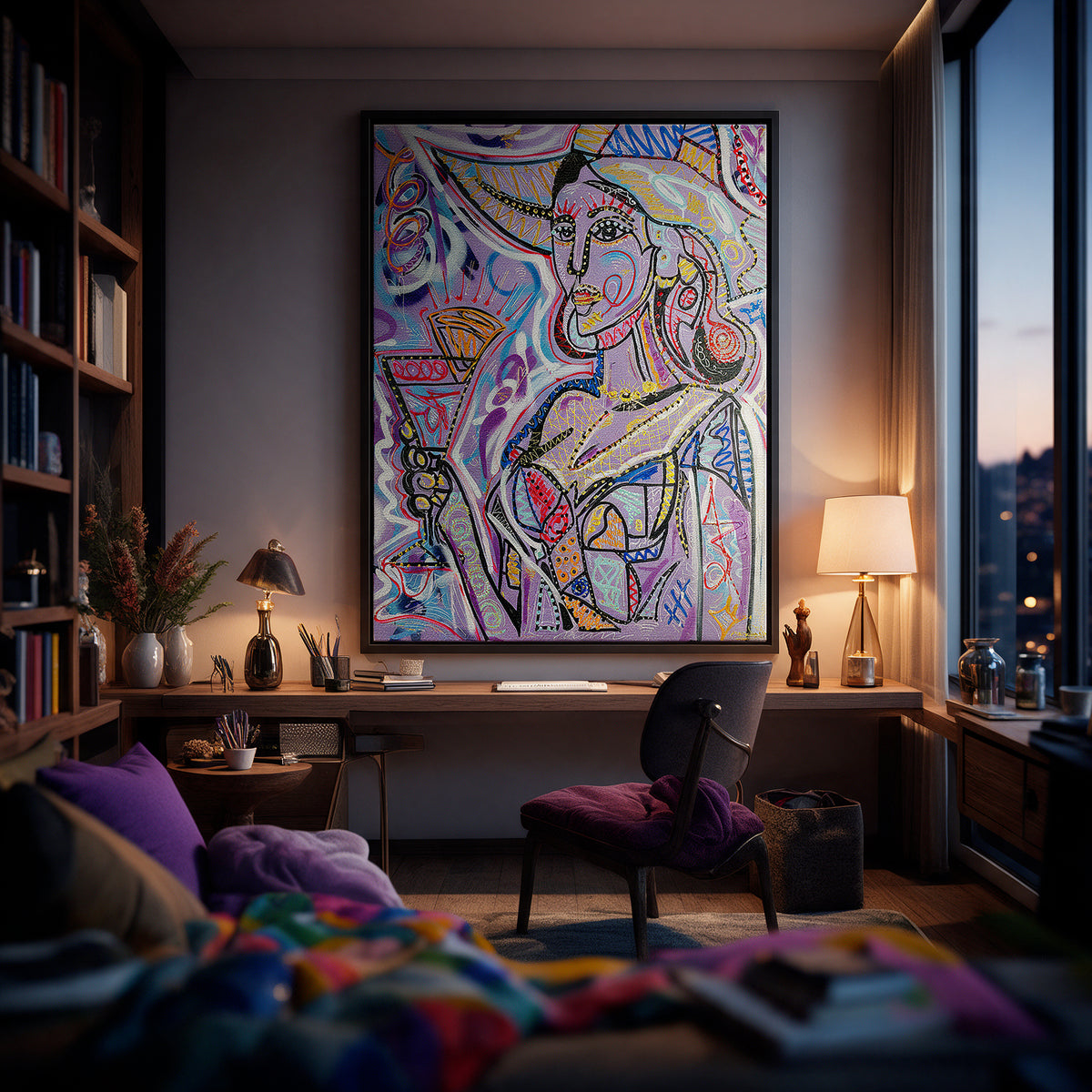 Leinwandbild Cubist Cocktail Hour an der Wand eines modernen Wohnraums