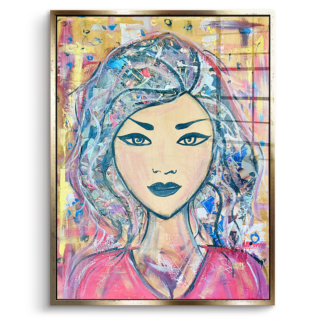DOTCOMCANVAS Acrylglasbild Headlines And Dreams im goldenen Premium-Rahmen