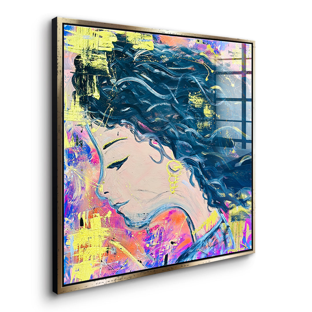 Seitenansicht des Acrylglasbilds Midnight Waves im goldenen Rahmen
