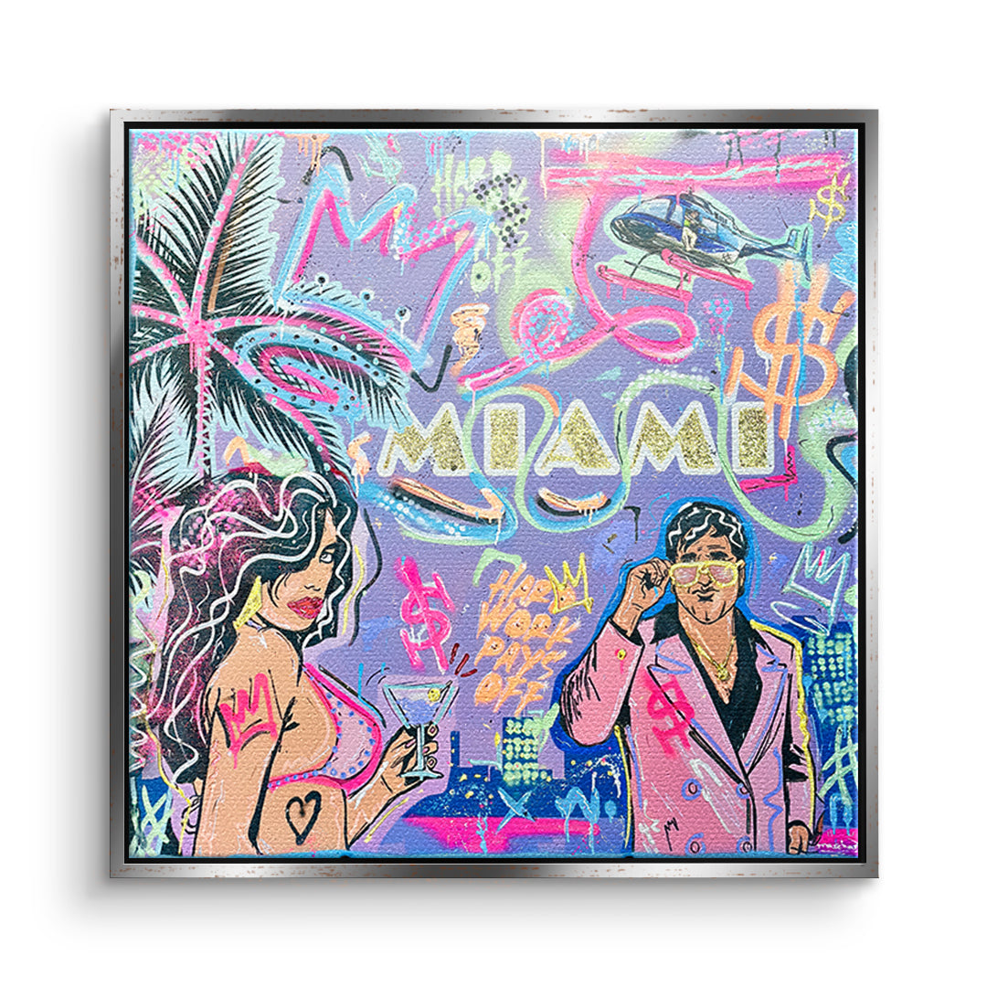 DOTCOMCANVAS Leinwandbild Miami Money im silbernen Premium-Rahmen
