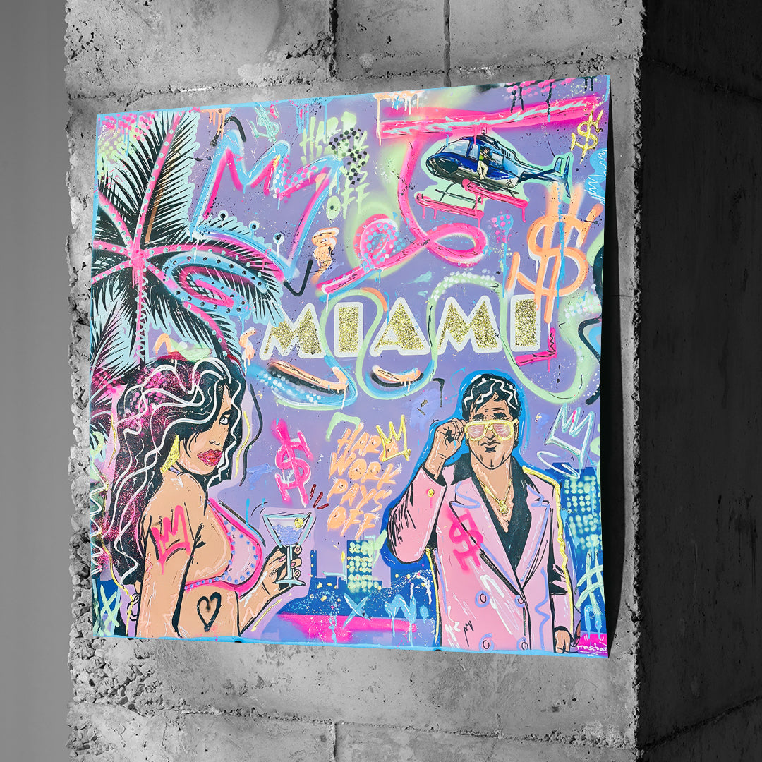 Poster Miami Money an einer Betonwand