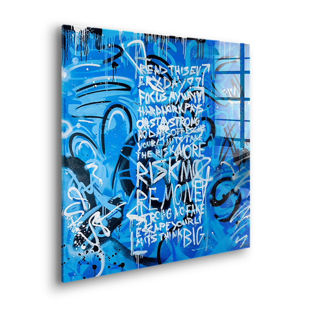 Seitenansicht des Acrylglasbilds More Risk More Money
