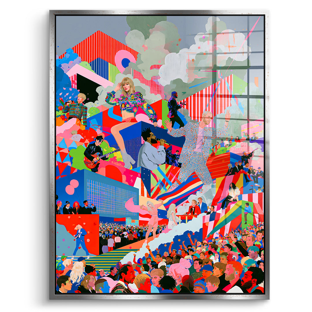 DOTCOMCANVAS Acrylglasbild Pop Stage Collage im silbernen Premium-Rahmen