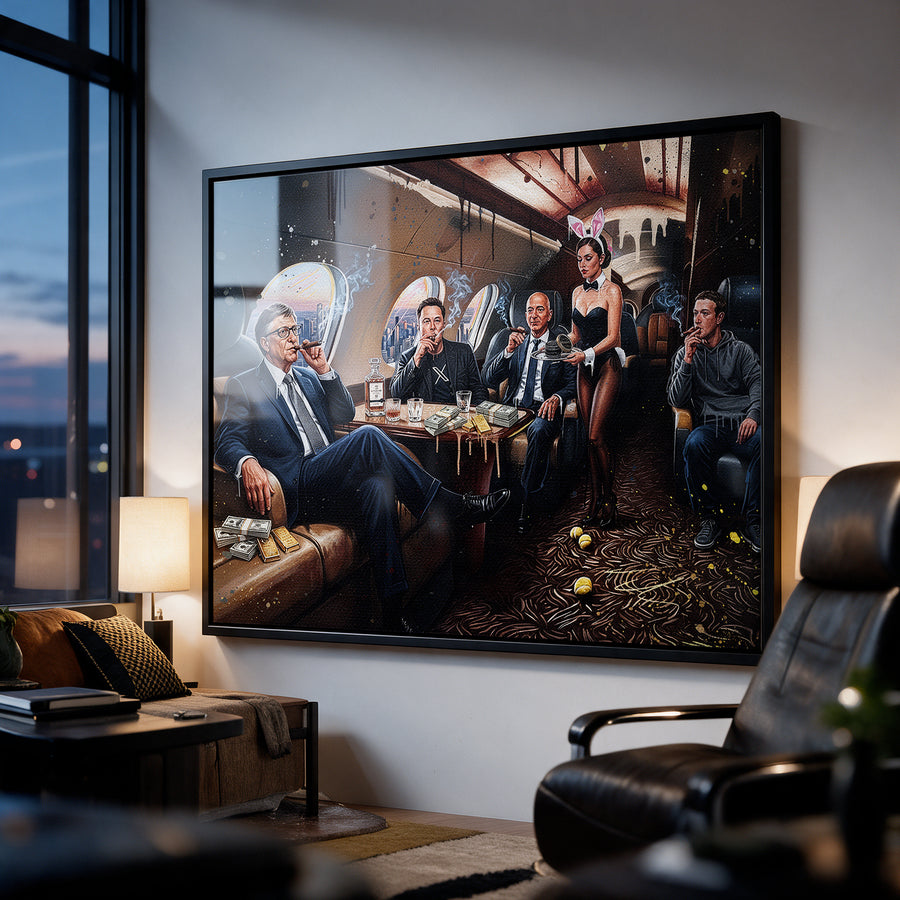 Acrylglasbild Jet Friends an der Wand eines modernen Wohnraums