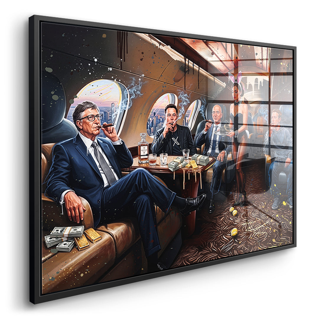Seitenansicht des Acrylglasbilds Jet Friends im schwarzen Rahmen