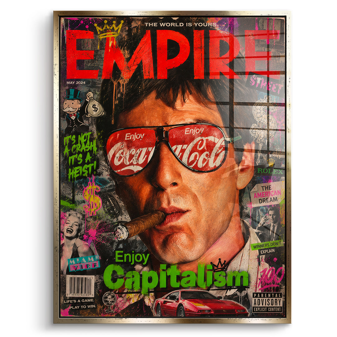DOTCOMCANVAS Acrylglasbild Enjoy Capitalism Empire im goldenen Premium-Rahmen