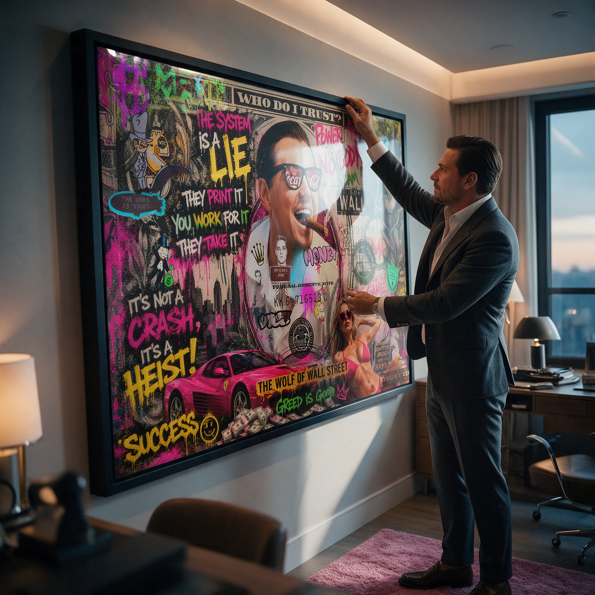 Acrylglasbild Its A Heist an der Wand eines modernen Wohnraums