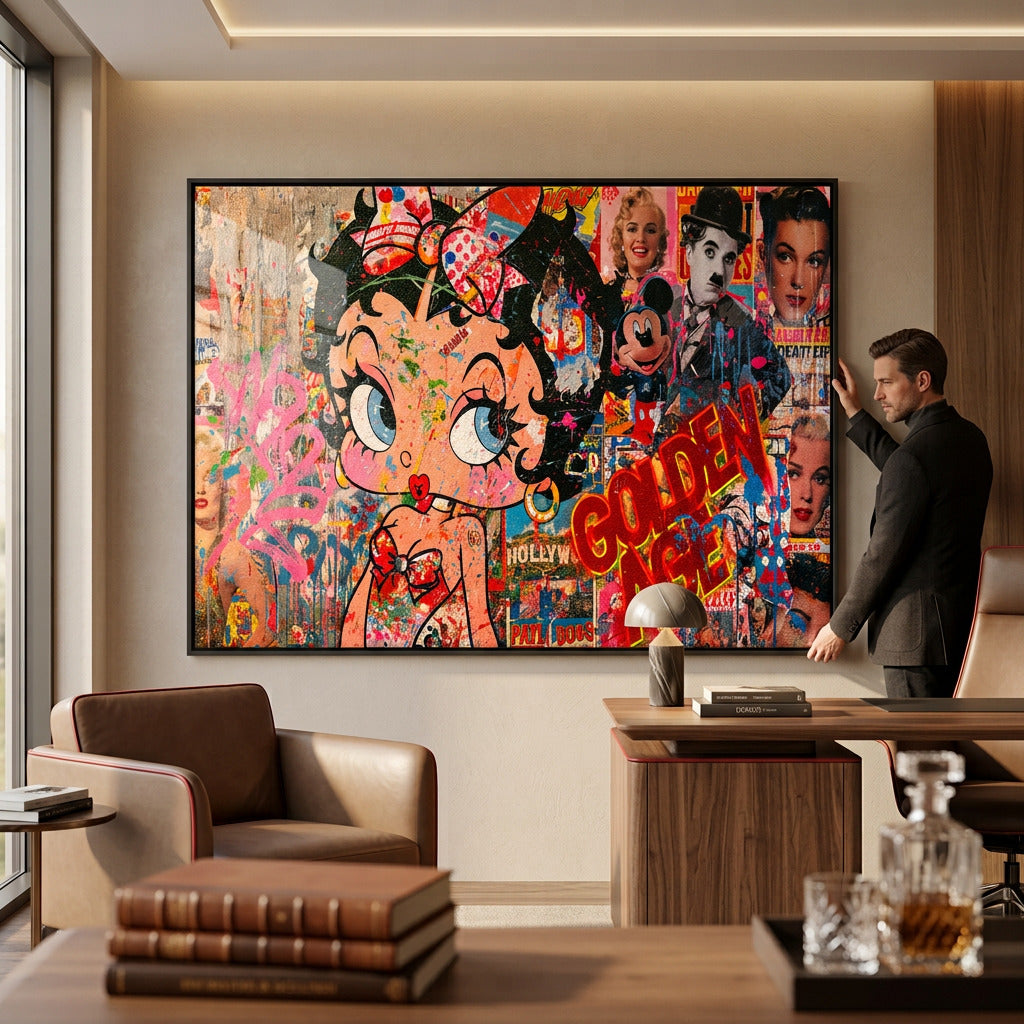 Acrylglasbild Golden Age an der Wand eines modernen Wohnraums