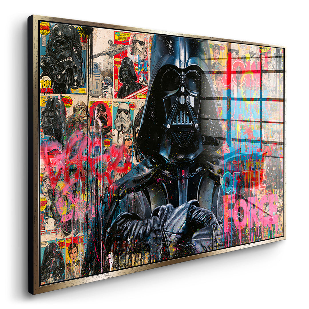 Seitenansicht des Acrylglasbilds Dark Side Graffiti im goldenen Rahmen