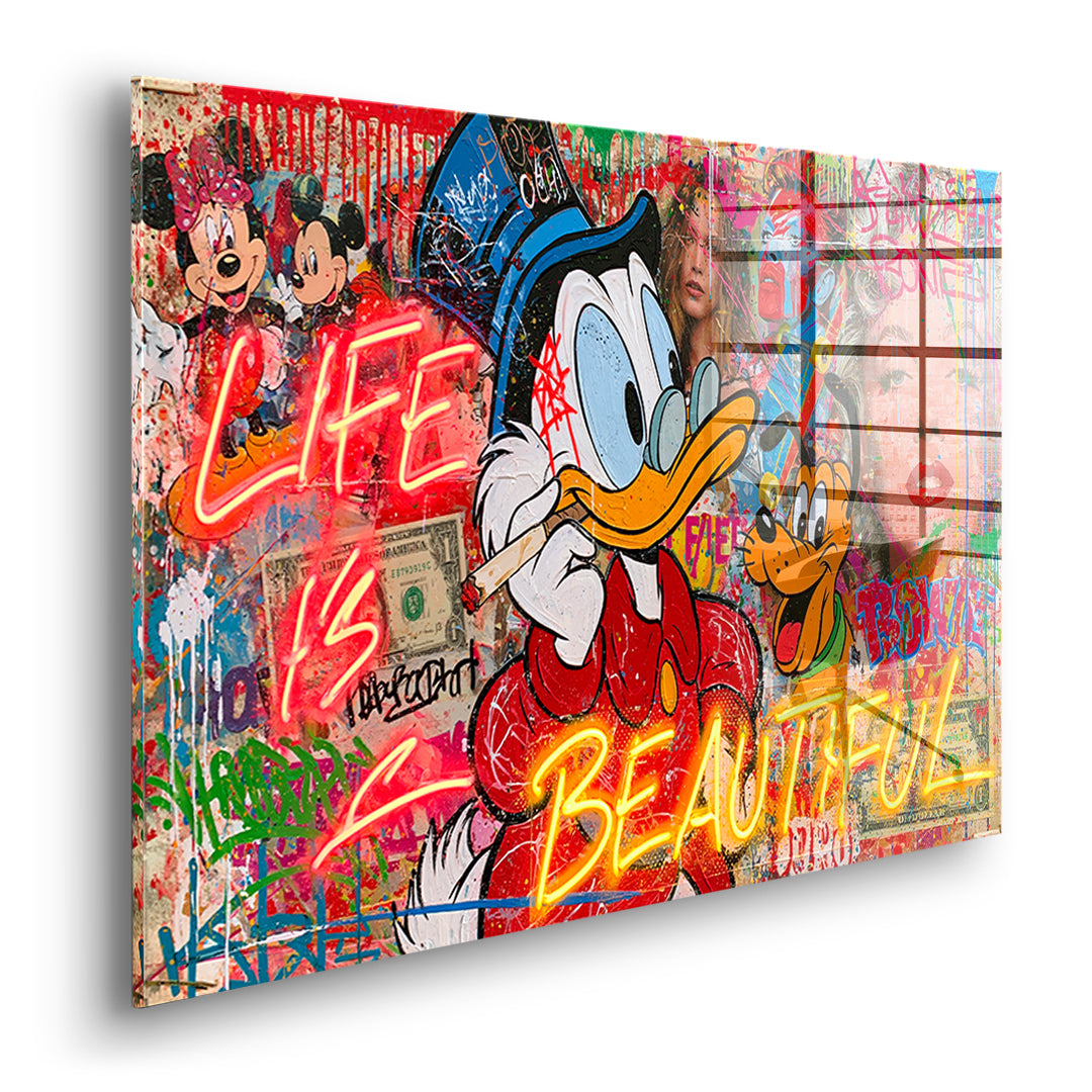 Seitenansicht des Acrylglasbilds Life Is Beautiful Graffiti ohne Rahmen