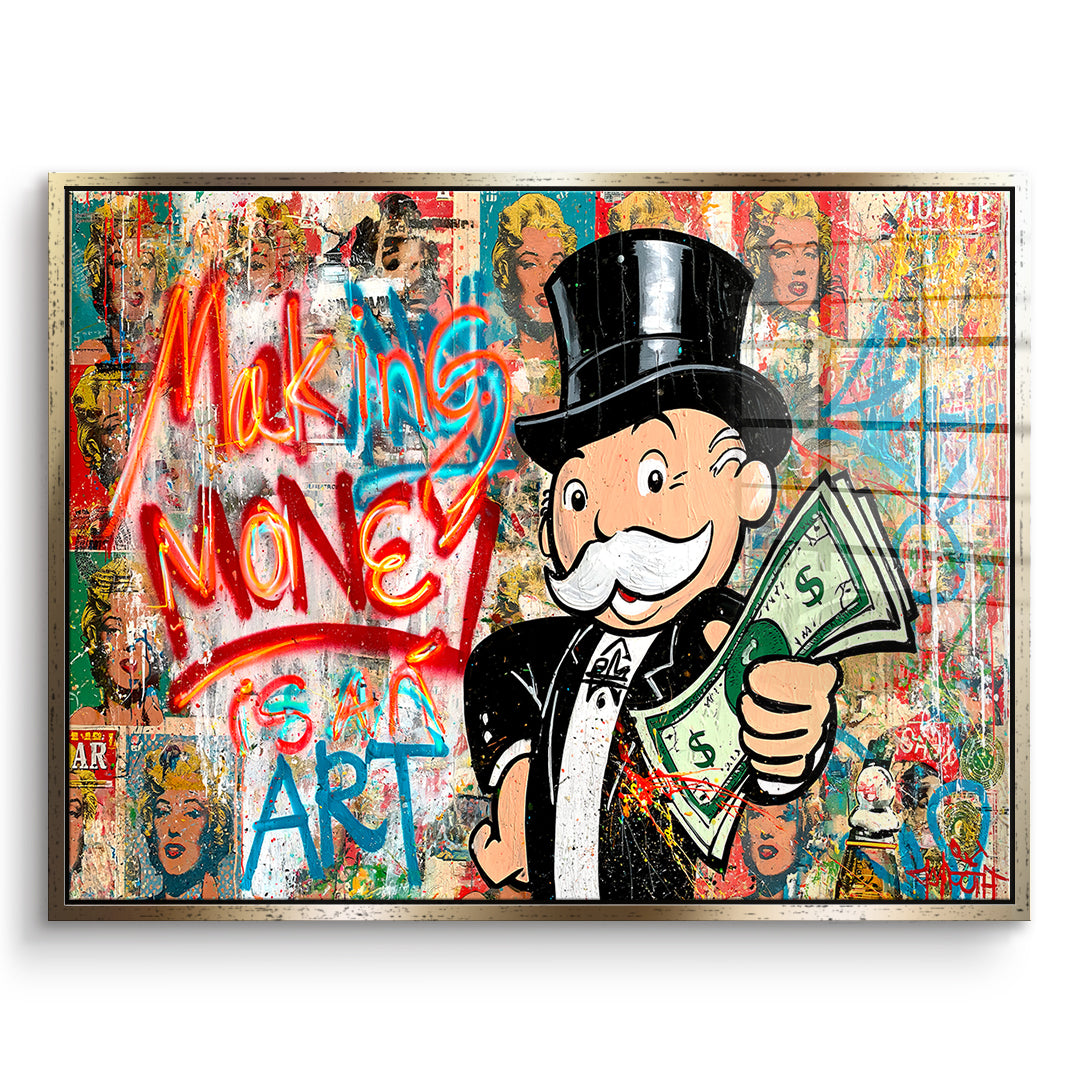 DOTCOMCANVAS Acrylglasbild Making Money Is An Art Graffiti im goldenen Premium-Rahmen