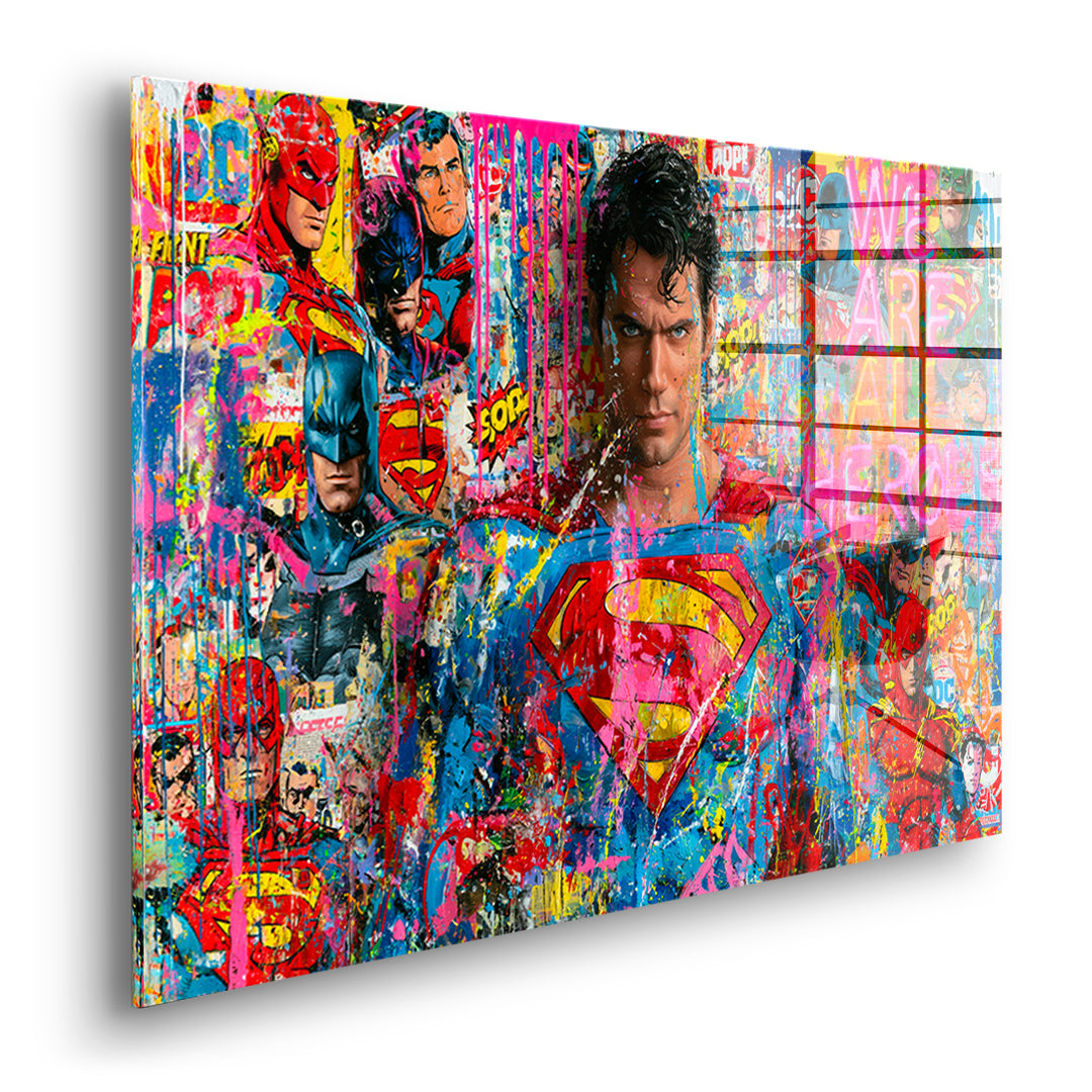 Seitenansicht des Acrylglasbilds We Are All Heroes ohne Rahmen