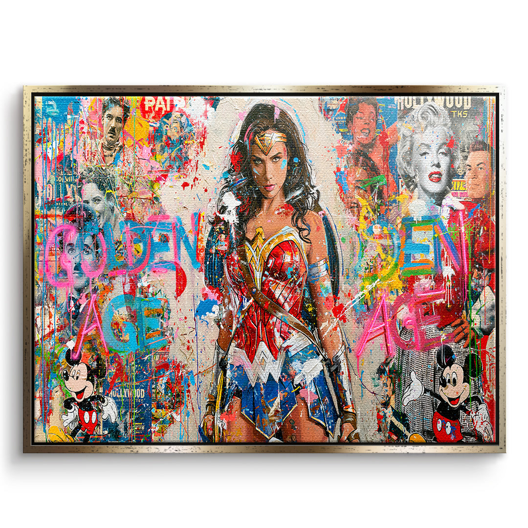 DOTCOMCANVAS Leinwandbild Golden Age Heroine im goldenen Premium-Rahmen