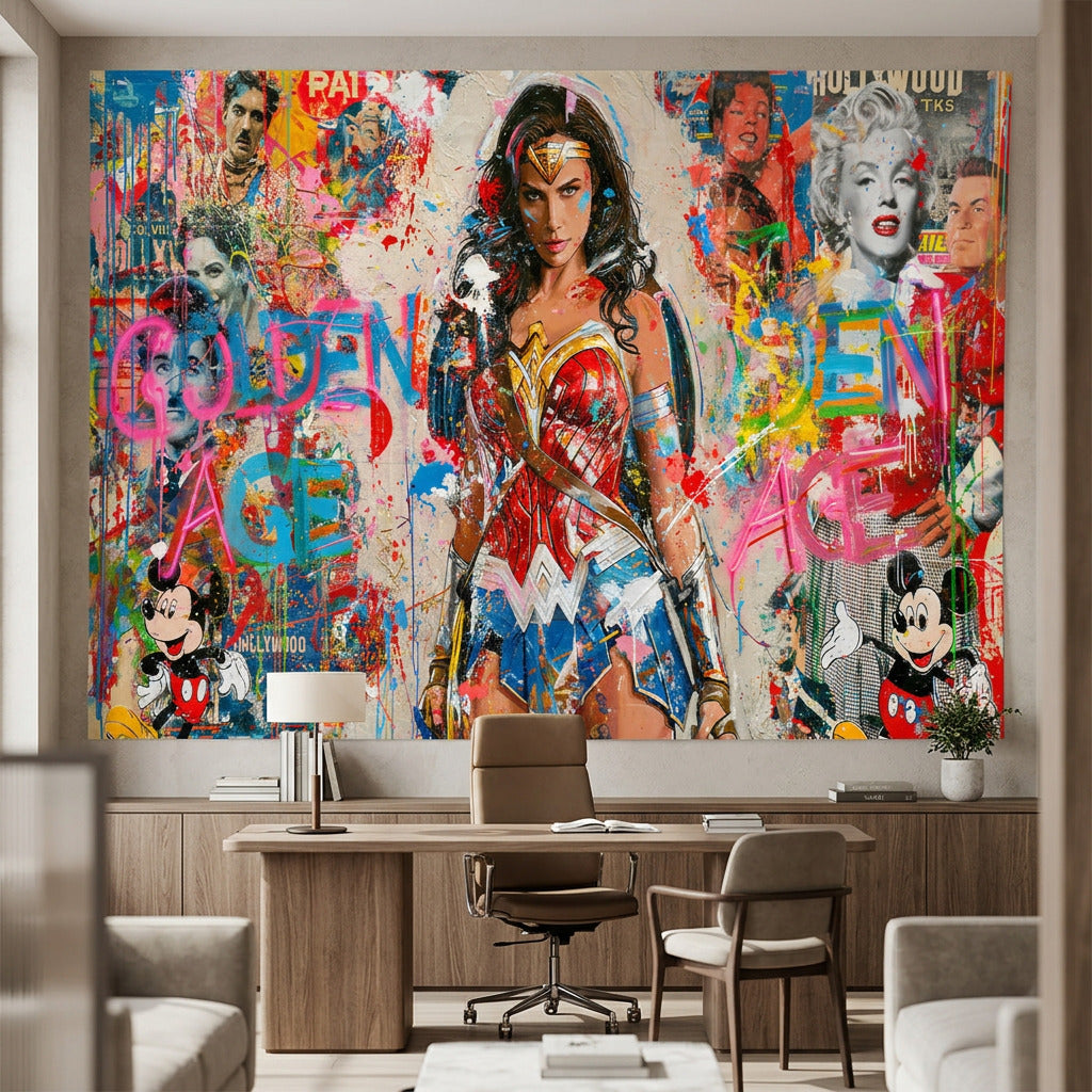 Poster Golden Age Heroine an der Wand eines modernen Wohnraums, zweite Ansicht