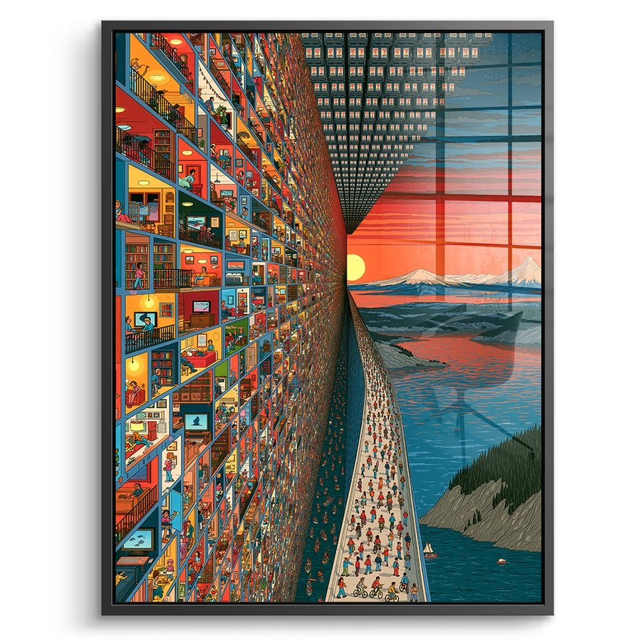 DOTCOMCANVAS Acrylglasbild City Of Windows im schwarzen Premium-Rahmen