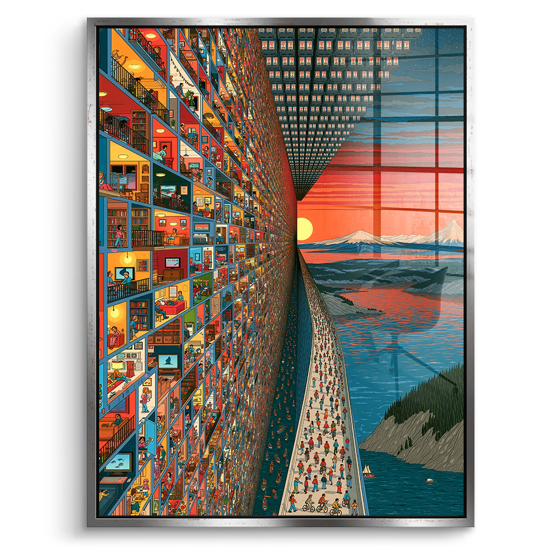 DOTCOMCANVAS Acrylglasbild City Of Windows im silbernen Premium-Rahmen
