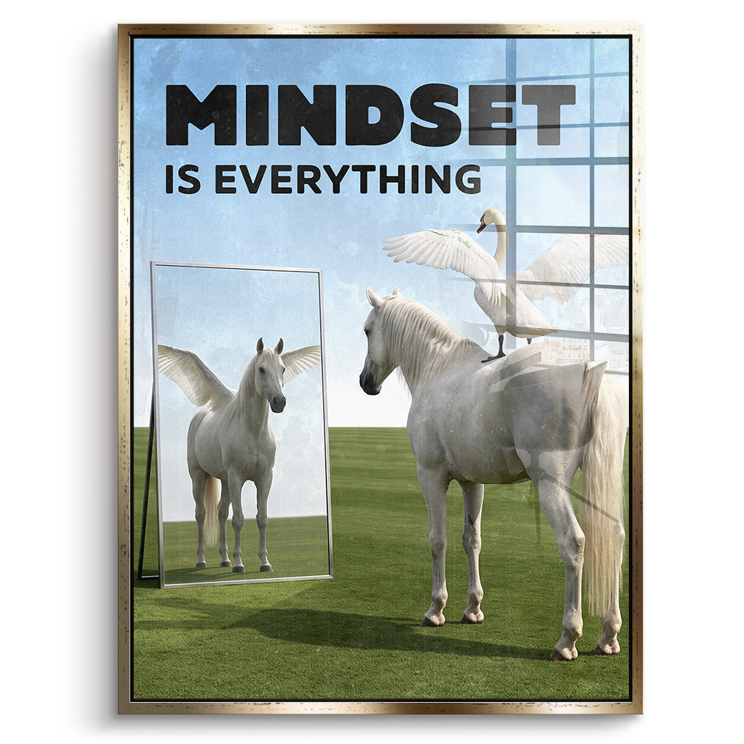 DOTCOMCANVAS Acrylglasbild Mindset Is Everything Pegasus im goldenen Premium-Rahmen