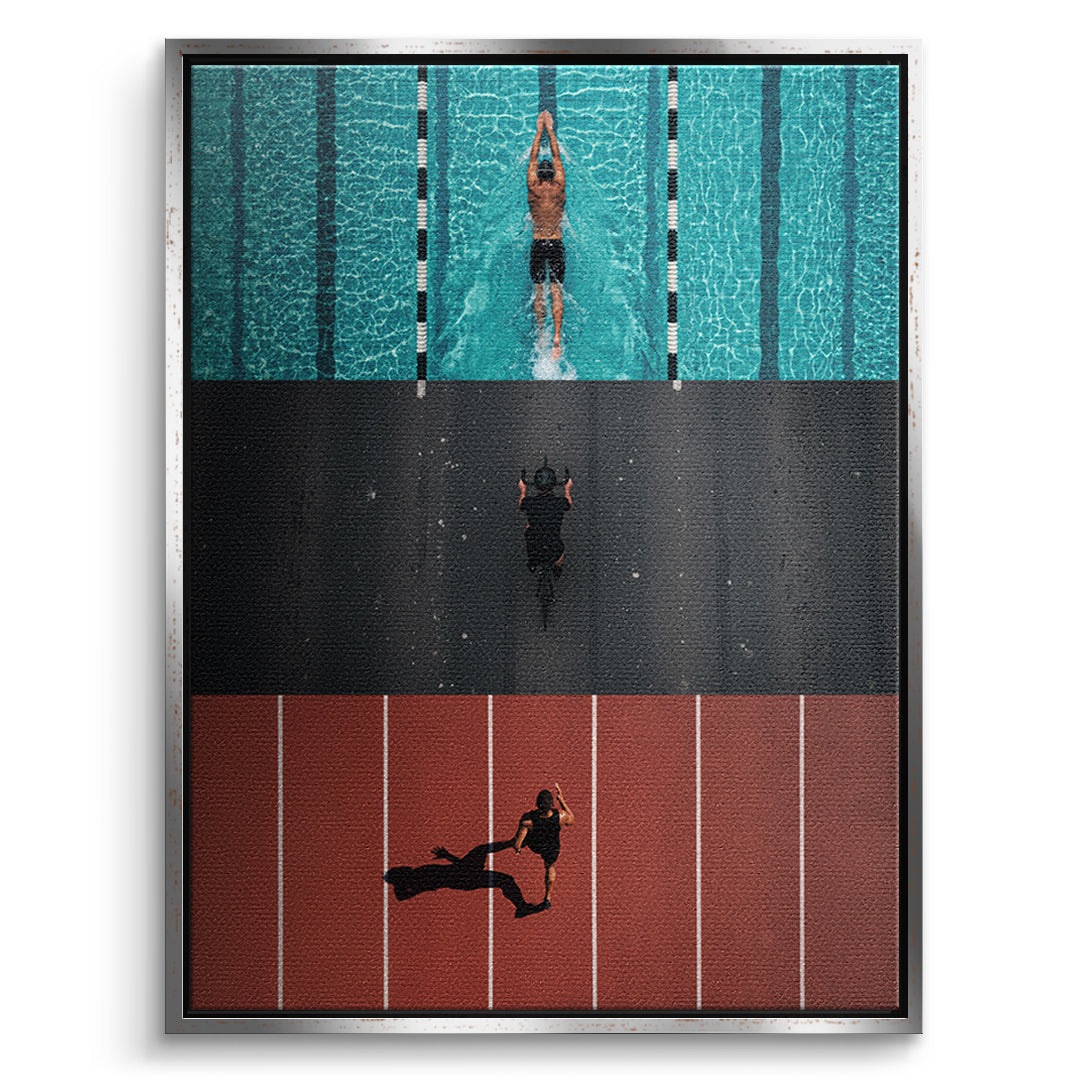 DOTCOMCANVAS Leinwandbild Triathlon im silbernen Premium-Rahmen