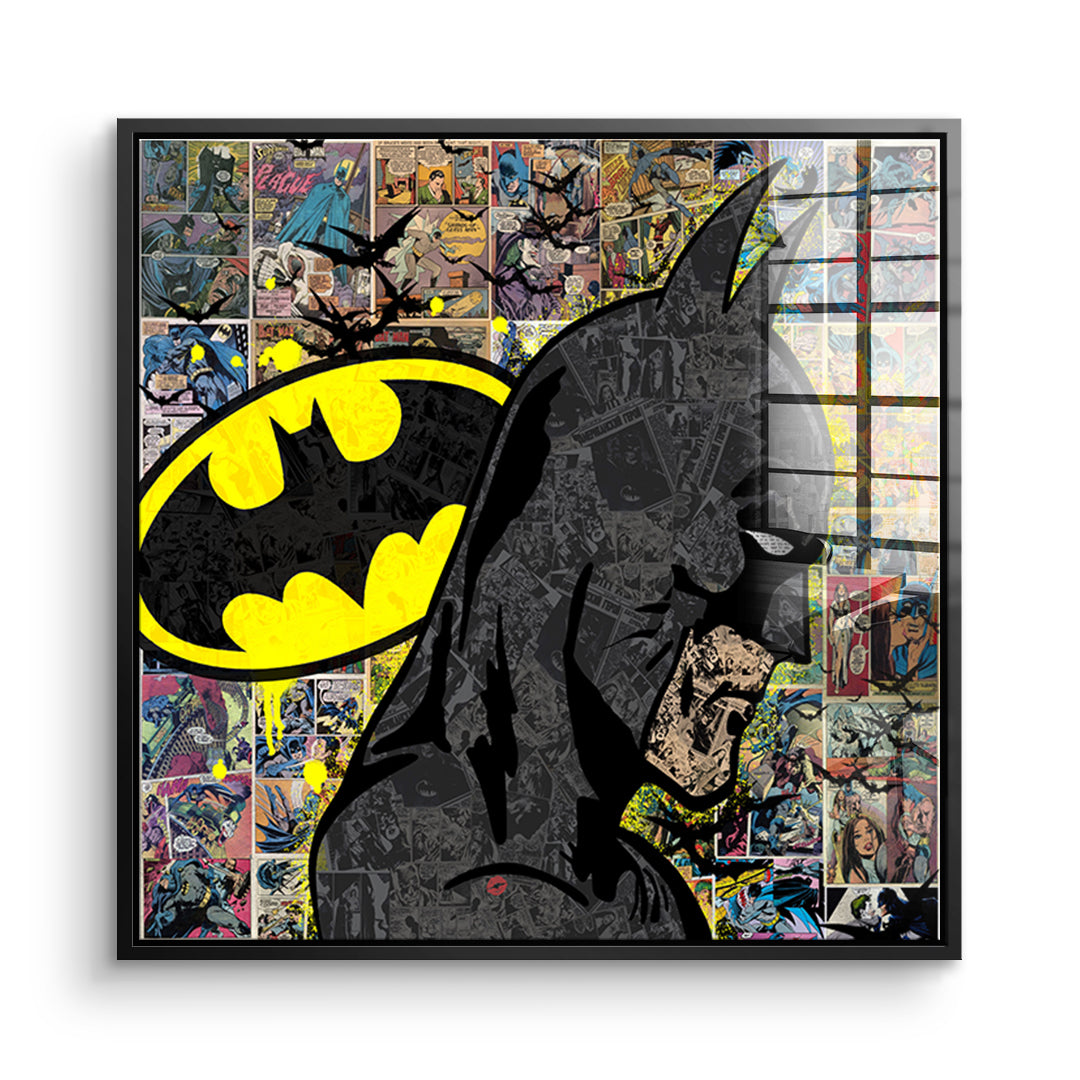 DOTCOMCANVAS Acrylglasbild Comic Night Hero im schwarzen Premium-Rahmen