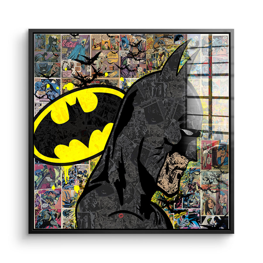 DOTCOMCANVAS Acrylglasbild Comic Night Hero im schwarzen Premium-Rahmen