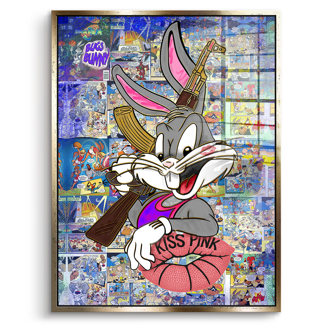 DOTCOMCANVAS Acrylglasbild Basketball Bunny im goldenen Premium-Rahmen