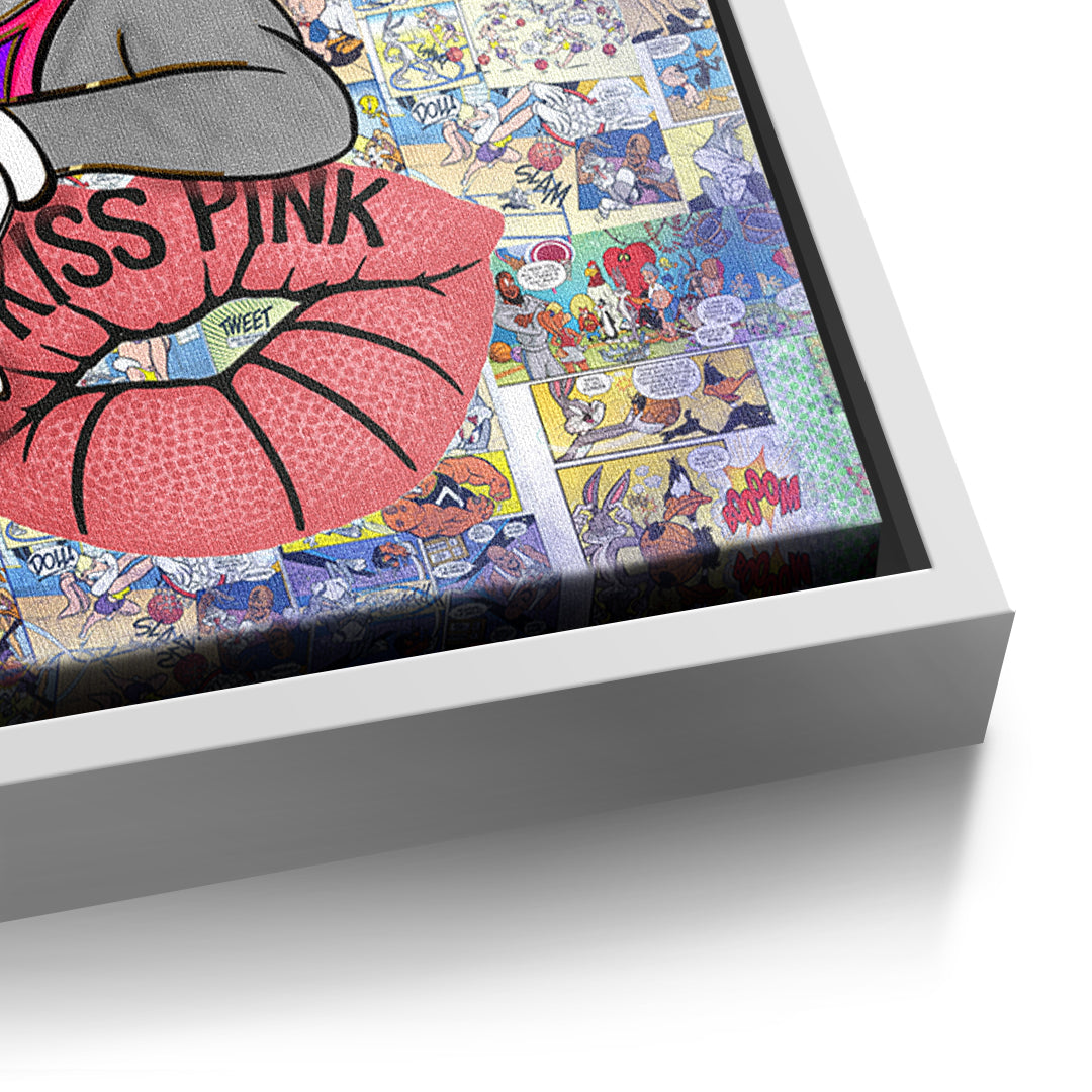 Detailaufnahme der Leinwandstruktur, Basketball Bunny im weißen Rahmen