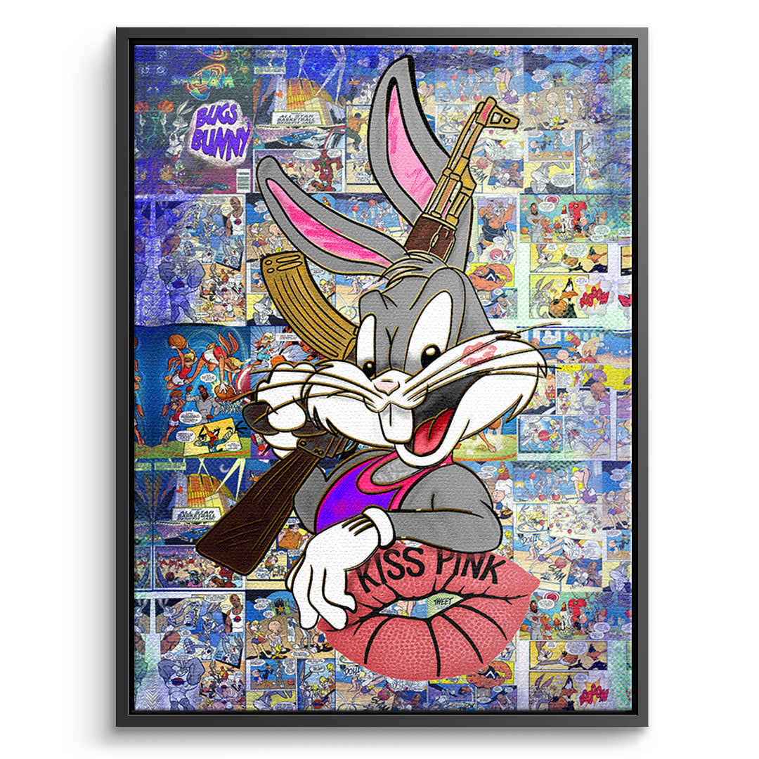 DOTCOMCANVAS Leinwandbild Basketball Bunny im schwarzen Premium-Rahmen
