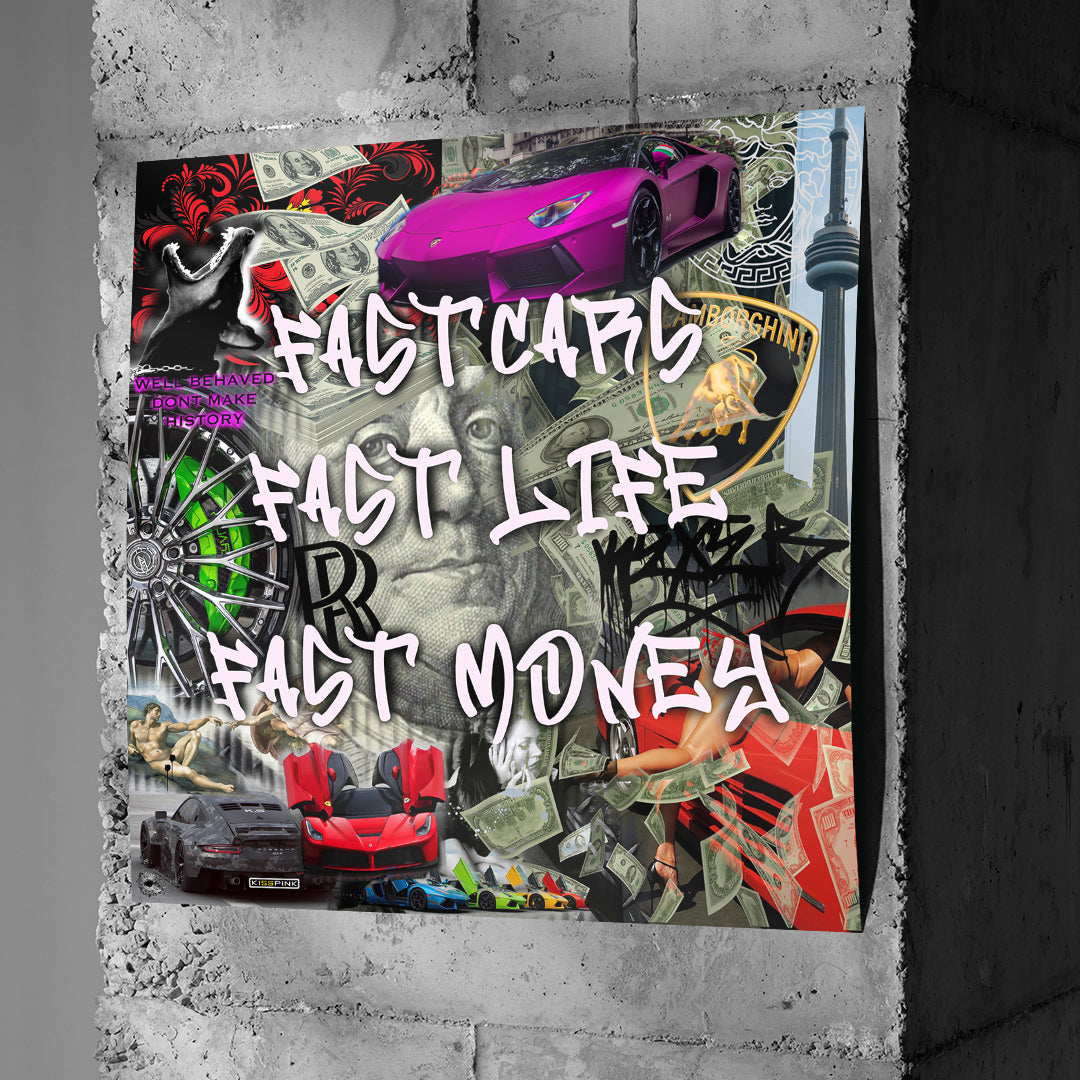 Poster Fast Life an einer Betonwand