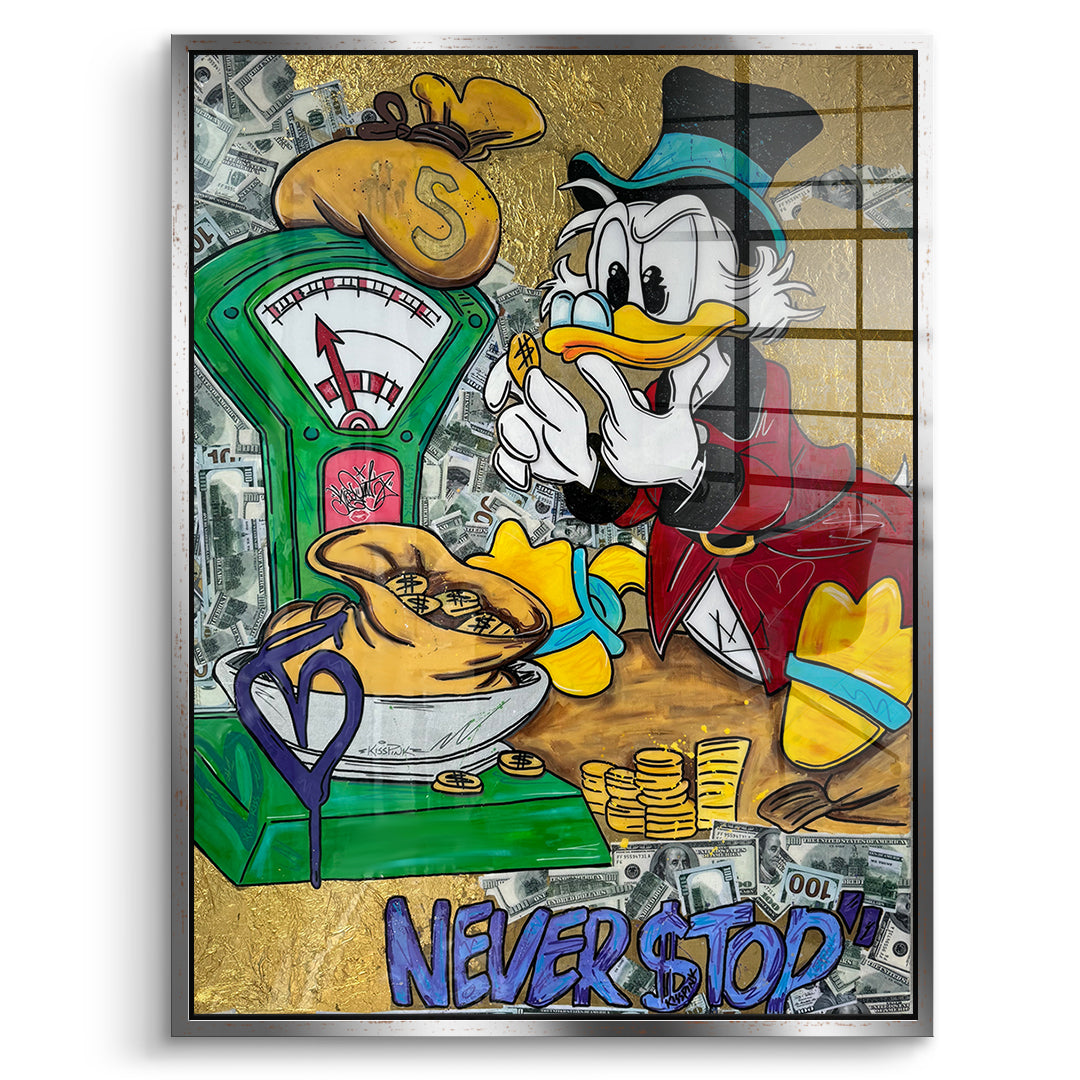 DOTCOMCANVAS Acrylglasbild Never Stop Duck im silbernen Premium-Rahmen