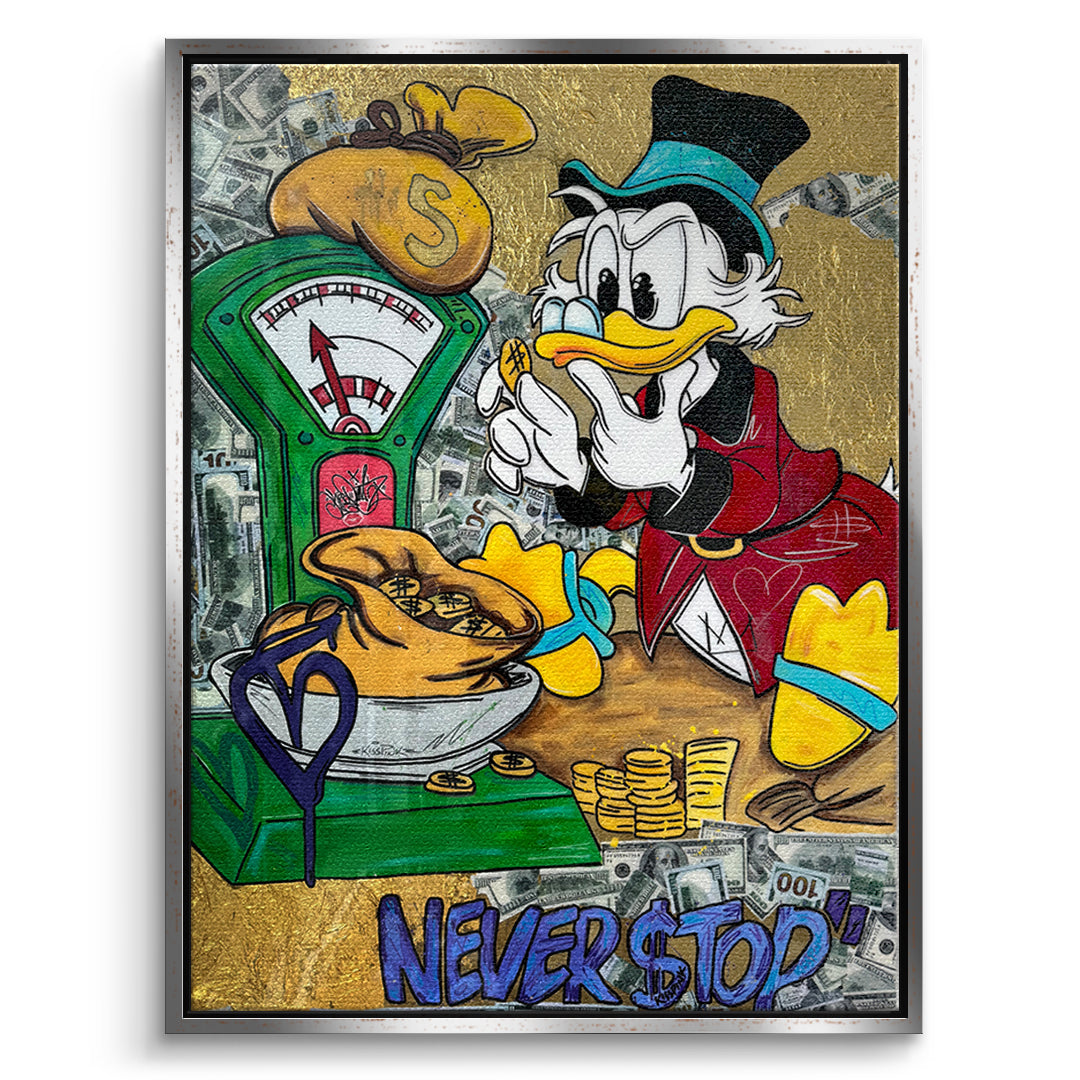 DOTCOMCANVAS Leinwandbild Never Stop Duck im silbernen Premium-Rahmen
