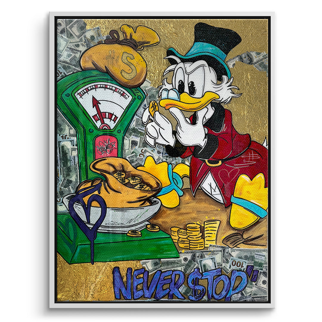 DOTCOMCANVAS Leinwandbild Never Stop Duck im weißen Premium-Rahmen
