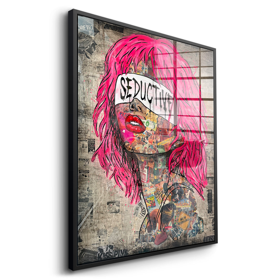 Seitenansicht des Acrylglasbilds Seductive im schwarzen Rahmen