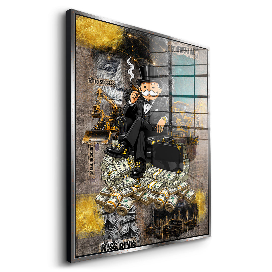 Seitenansicht des Acrylglasbilds Building Empires im silbernen Rahmen