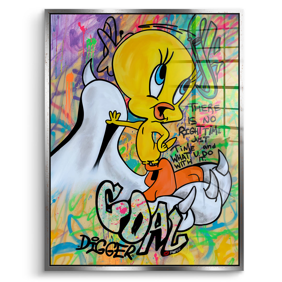DOTCOMCANVAS Acrylglasbild Goal Digger Bird im silbernen Premium-Rahmen