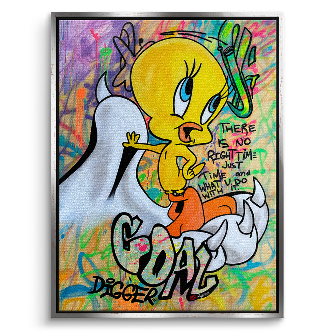 DOTCOMCANVAS Leinwandbild Goal Digger Bird im silbernen Premium-Rahmen