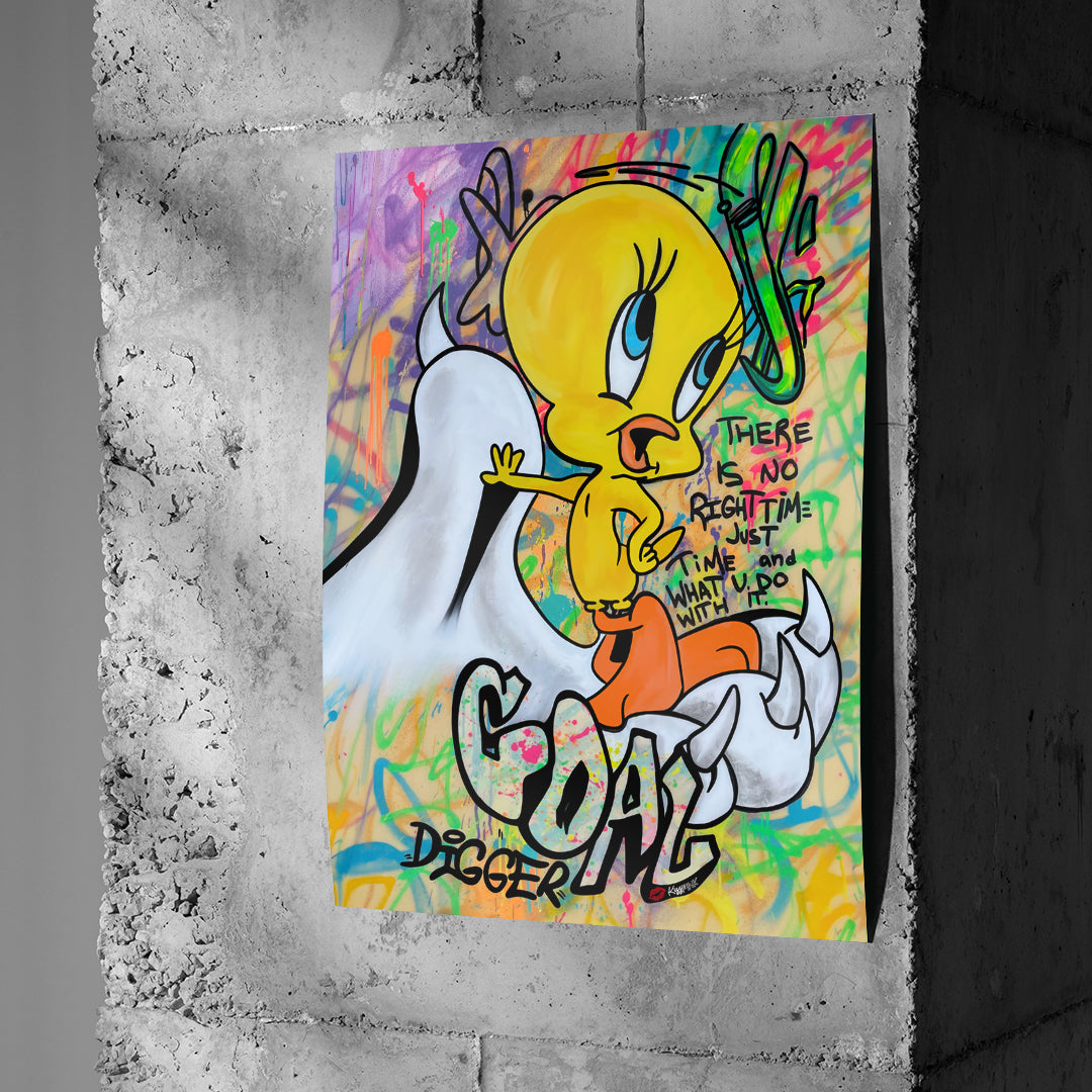 Poster Goal Digger Bird an einer Betonwand