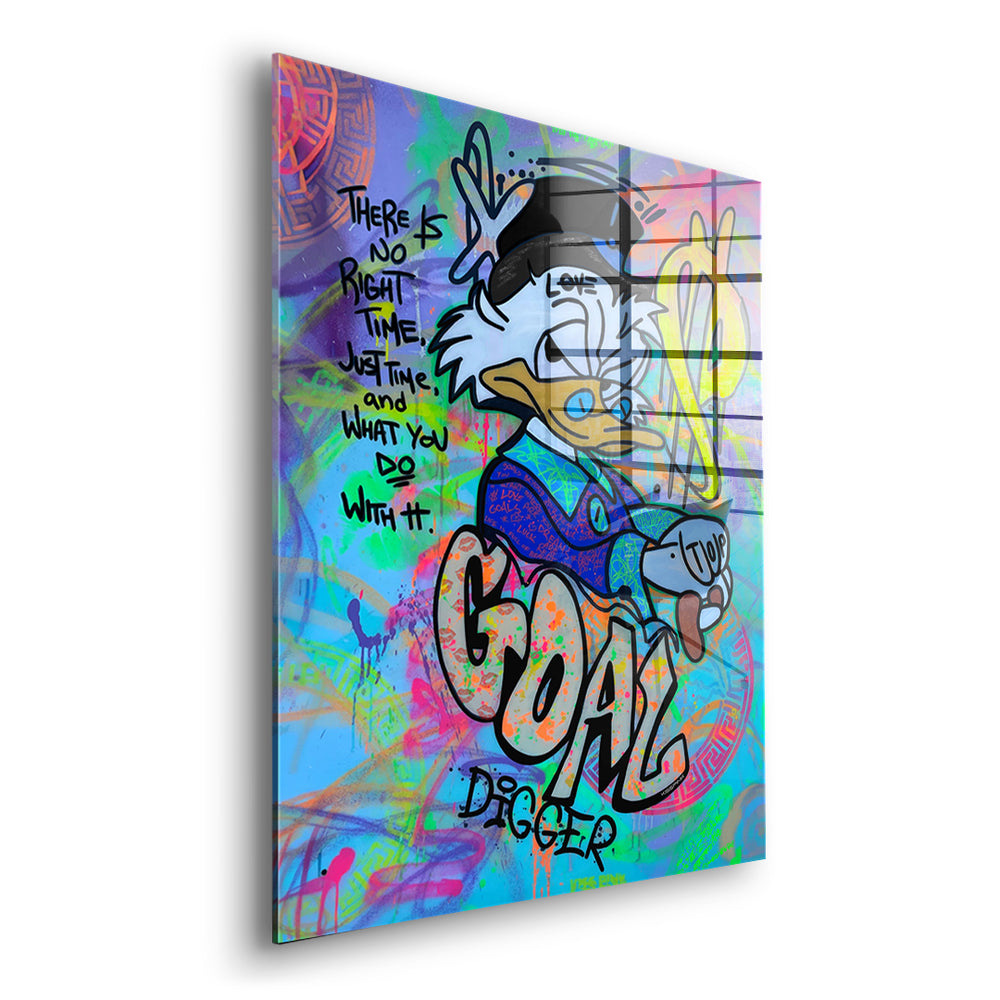 Seitenansicht des Acrylglasbilds Goal Digger Duck ohne Rahmen