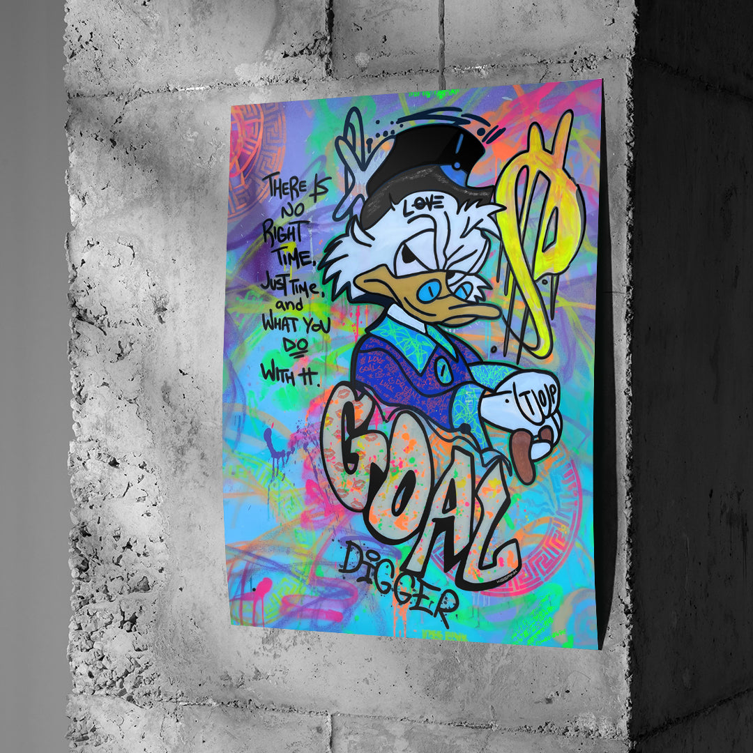 Poster Goal Digger Duck an einer Betonwand