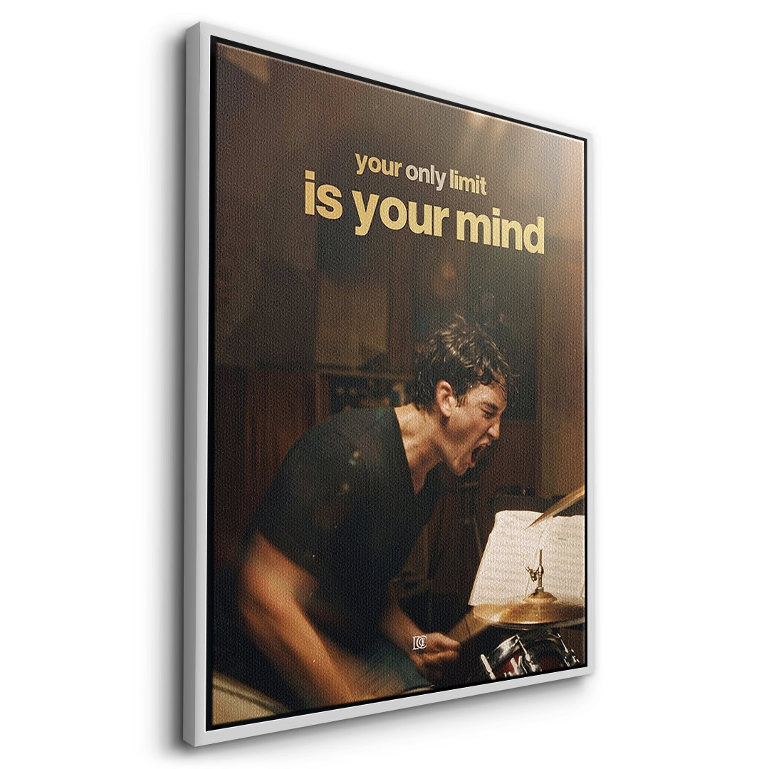 Seitenansicht des Leinwandbilds Your Only Limit Is Your Mind Vintage im weißen Rahmen