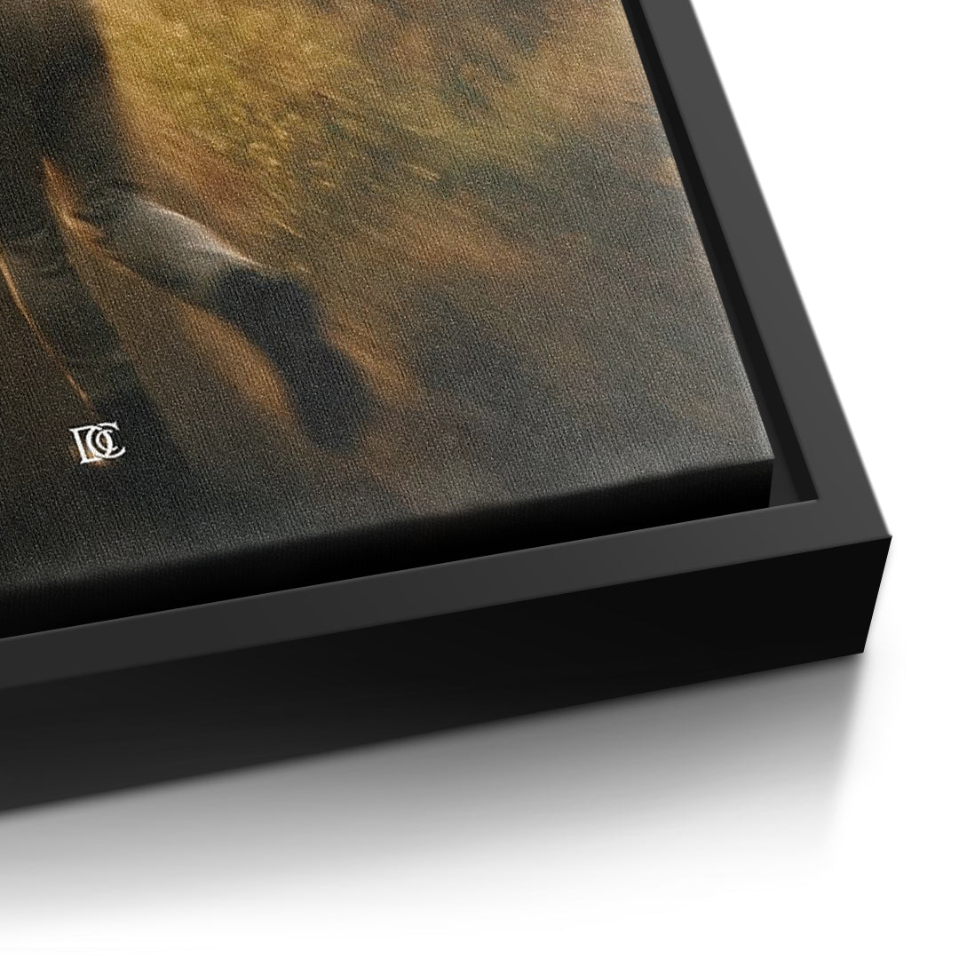 Detailaufnahme der Leinwandstruktur, Upgrade Your Life In Silence im schwarzen Rahmen