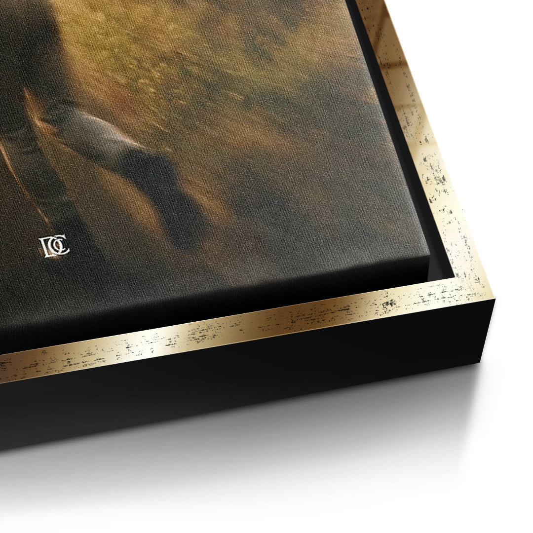 Detailaufnahme der Leinwandstruktur, Upgrade Your Life In Silence im goldenen Rahmen