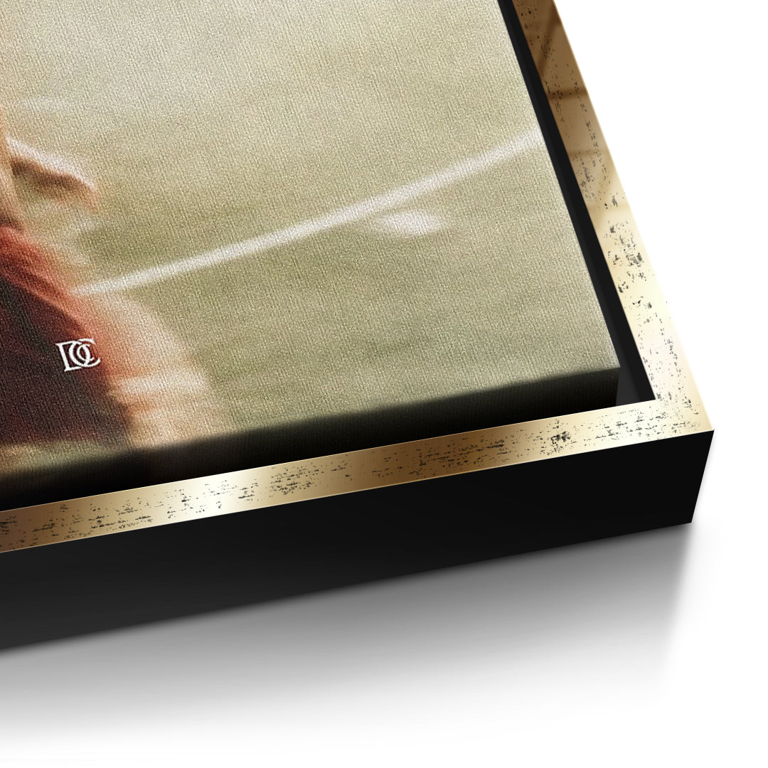 Detailaufnahme der Leinwandstruktur, Chase Your Dreams im goldenen Rahmen