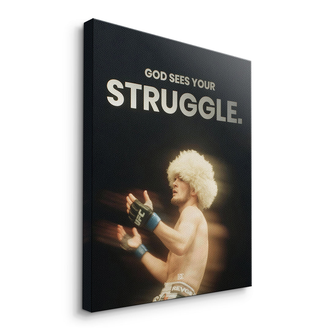 Seitenansicht des Leinwandbilds God Sees Your Struggle ohne Rahmen