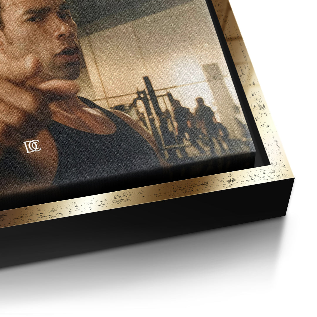 Detailaufnahme der Leinwandstruktur, You're Here For A Reason im goldenen Rahmen